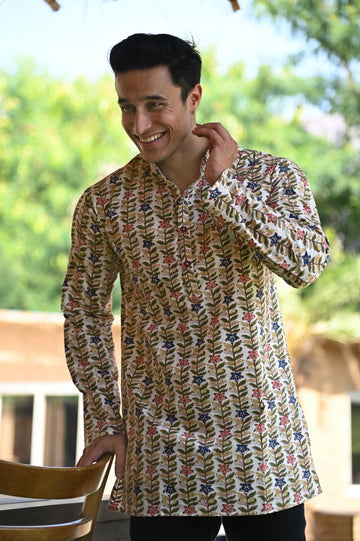 Floral Printed Hand Block Cotton Kurta